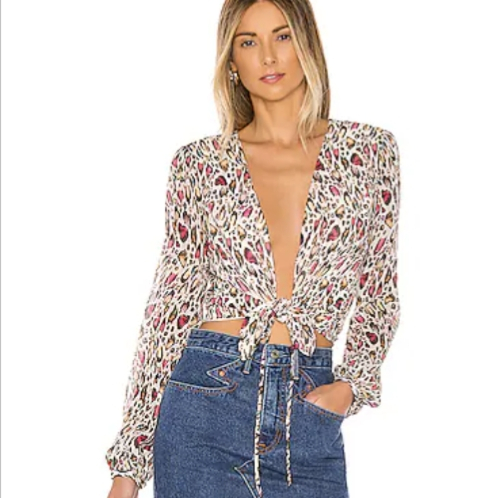 MAJORELLE Coco Blouse Multi Leopard Size Small